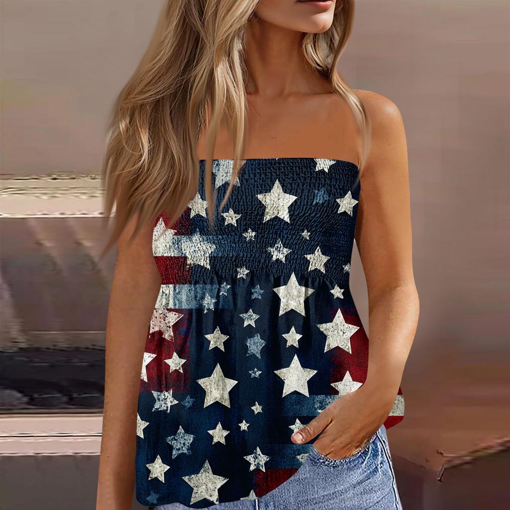 Summer Tube Tops For Women,Cute Sexy Off Shoulder Print Sleeveless T-Shirt