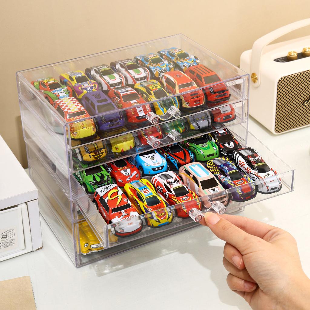 1pc Stackable Toy Car Storage Box Drawer Desktop Car Model Toy Organizer Acrylic Transparent Dustproof Organizer