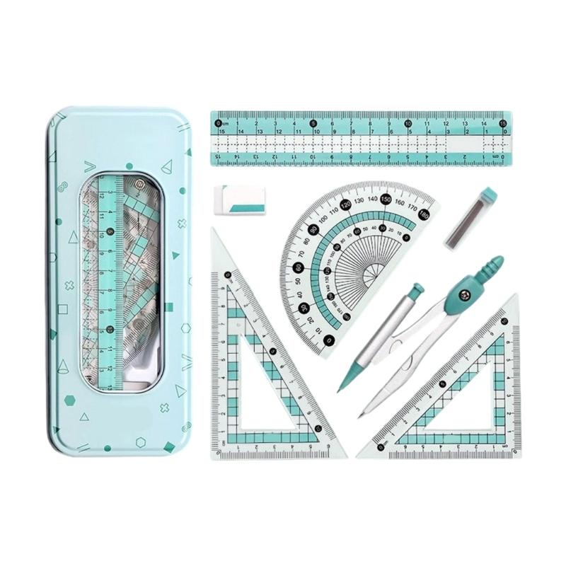 Multifunctional Drafting Tools Kits Including Compass Ruler Protractors Eraser For School Office Home Use In Organizers Box