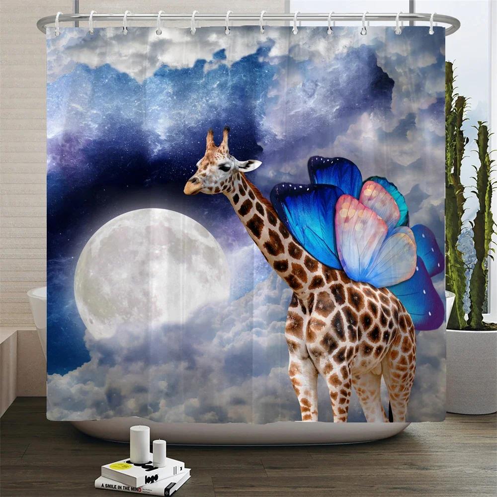 Cartoon Animal Shower Curtain, Bathtub, Bathroom Waterproof Partition Decorative Curtain, With 12 Hooks Can Be Customized