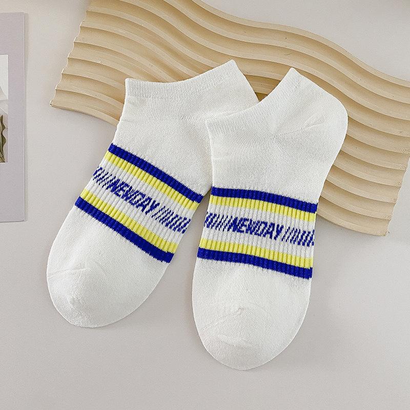 Boat Socks, Women's Cotton Socks, Invisible Socks, Striped Letter, Versatile, Shallow Opening, Low Top, Short Socks, Women's Ankle Socks