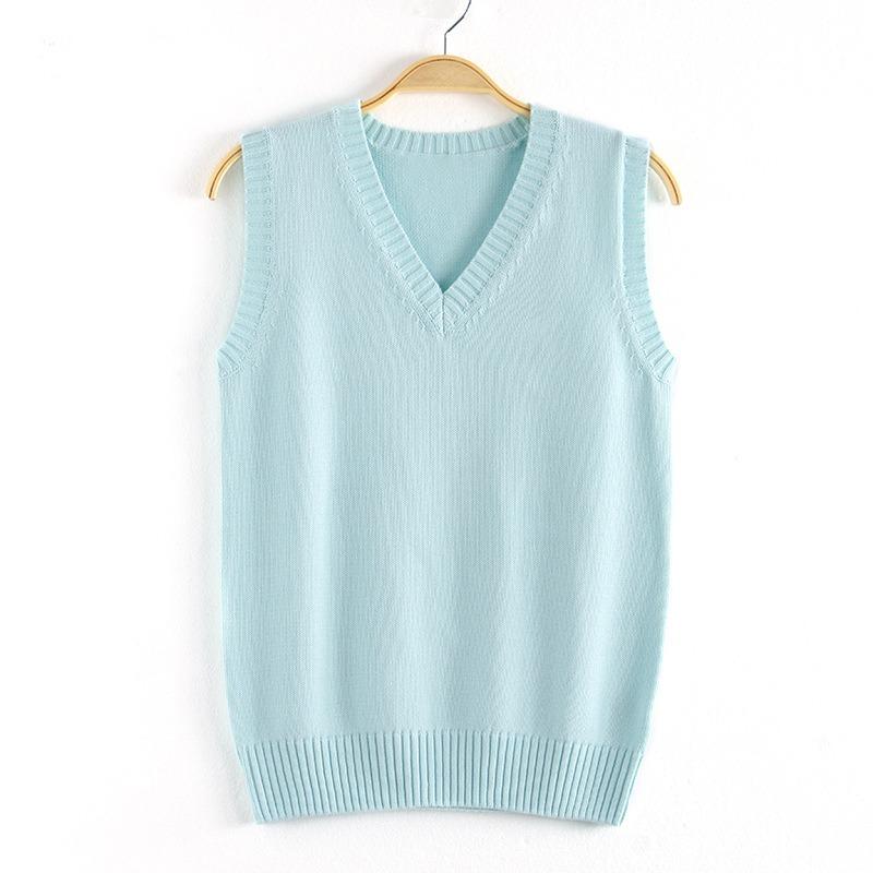 Autumn Winter V-neck Women Pullover Knitted Sweater Vest Solid Color Fashion Loose Casual Sleeveless Simple Office Tops Elegant Women Clothing