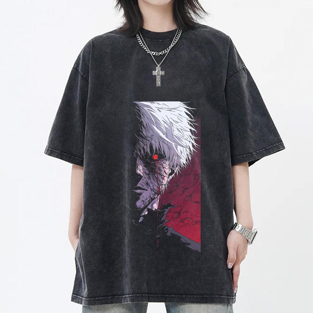 Tokyo Ghoul Kaneki Ken Printed Tee Men Women Retro Washed T-shirts Casual Cotton T Shirt Short Sleeve Clothing Harajuku Tshirt