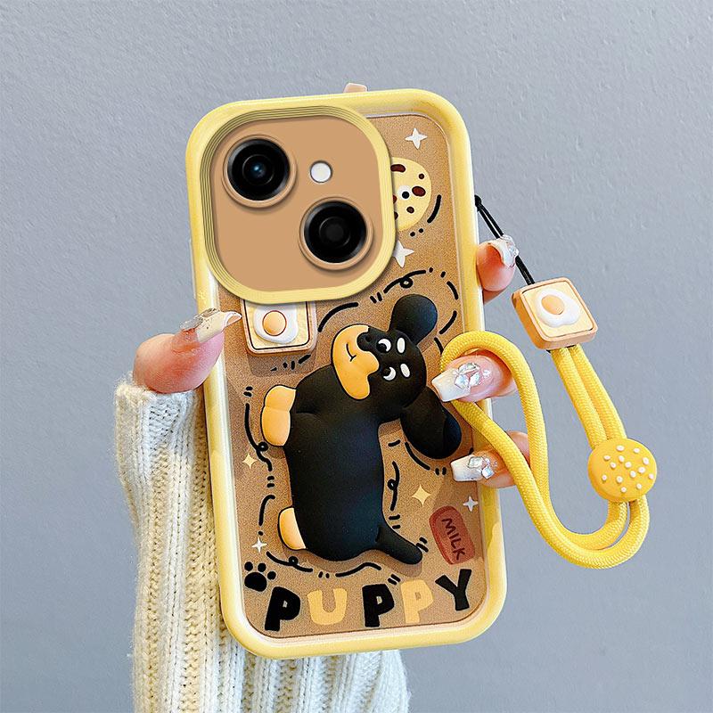 KEYSION Shockproof Case for TECNO Spark 40C with Lanyard Soft Silicone Cute 3D Cartoon Doll Phone Back Cover for Tecno Spark 40C
