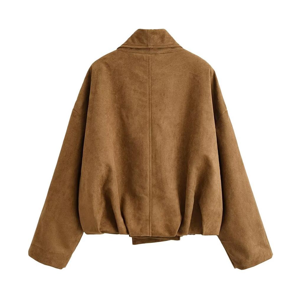 2026 Spring New European and American Cross-border Women's Clothing Suede Texture Effect Wrap Jacket W09 12047