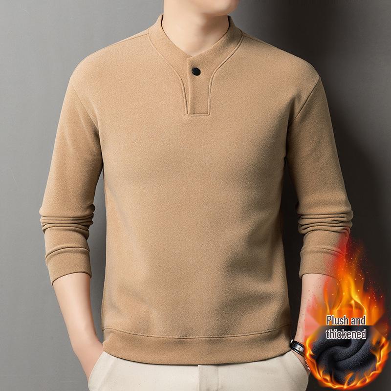 Men's Fleece-Lined Stand Collar Sweatshirt - Stylish, Warm Base Layer for Autumn/Winter