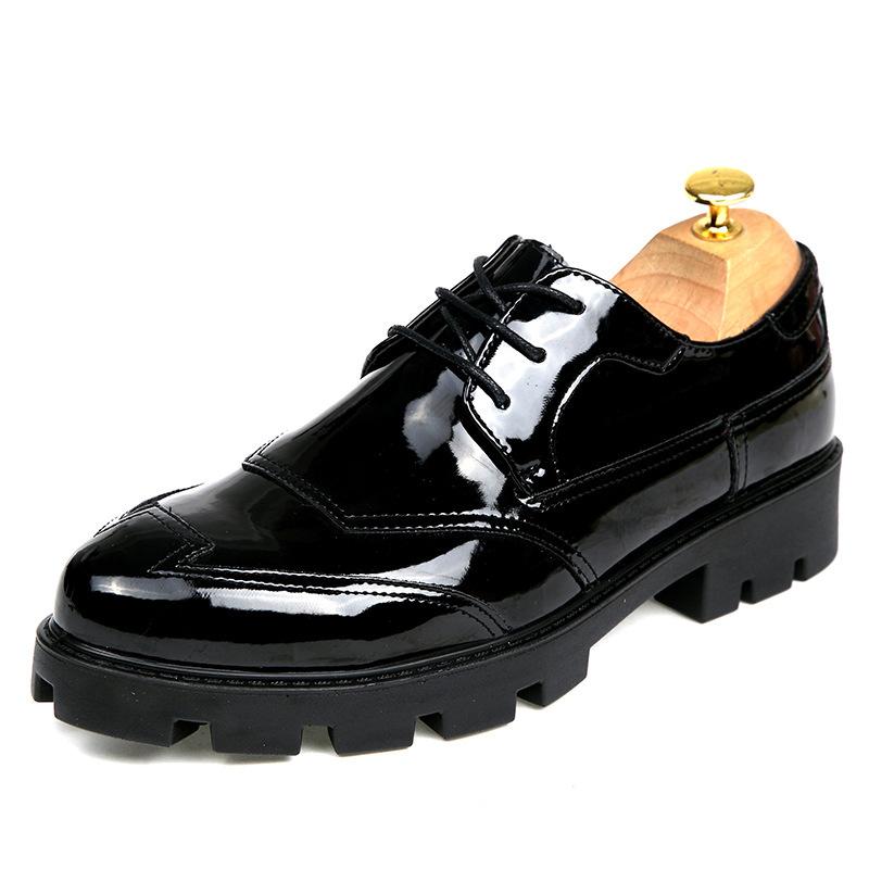 Men's Shoes Autumn Patent Leather Casual Shoes Men's Lace-up Small Leather Shoes Simple Single Shoes Outdoor Business Leather Shoes
