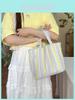 Stylish Canvas Tote Bag With Pleated Stripes Spacious Mommy Bag For Daily Use In Yellow Pink And Blue