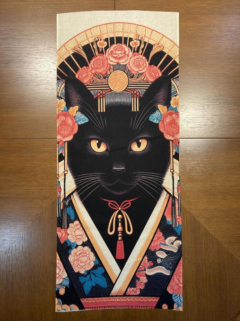 Hand Towel from All Over the Black Cat In Kimono Ukiyo-e World