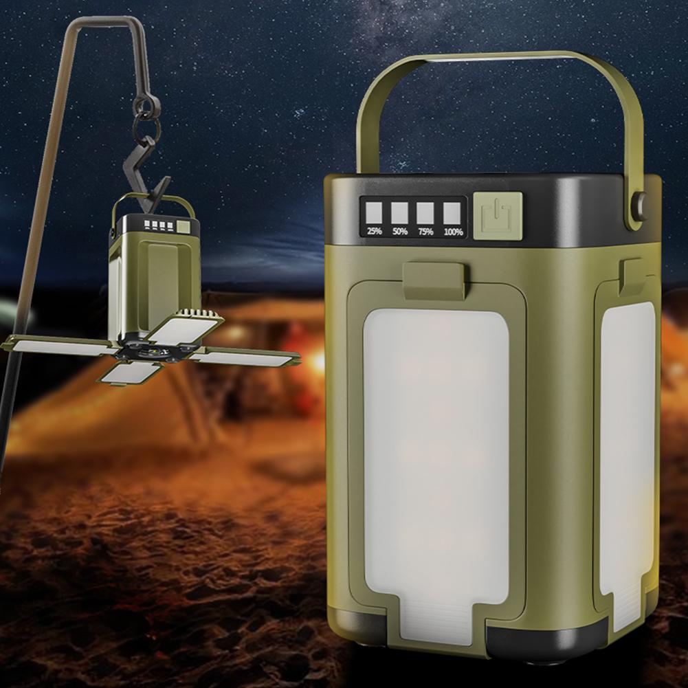 Outdoor Solar Light Type-C Rechargeable Flashlight Portable Foldable Camping Light Power Bank LED Tent Lights for Camping Hiking