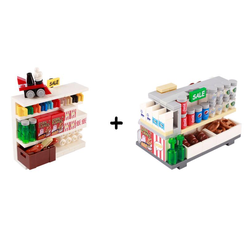 MOC Bricks Accessories City Supermarket Shop Store Building Blocks Street View Drink Food Vegetable Food Dessert Blocks Printed