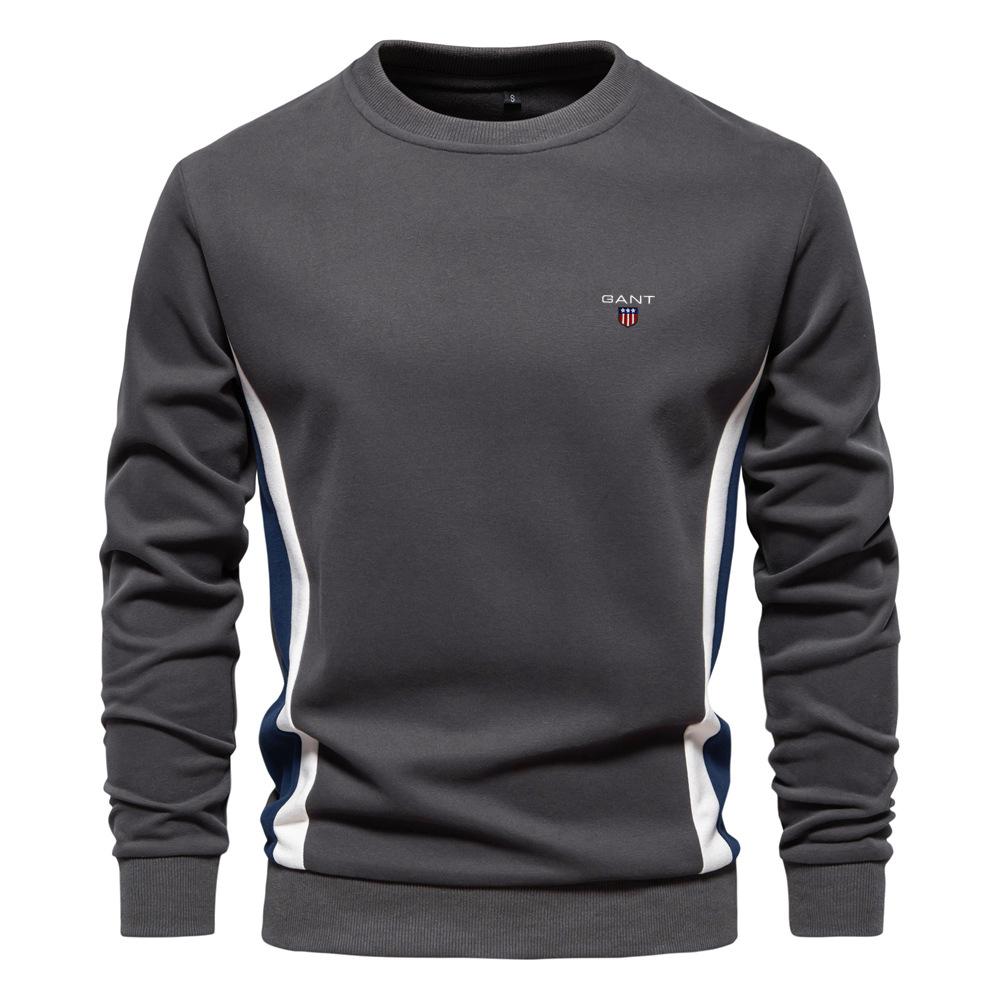 Gant Embroidered Autumn New Men's Long Sleeved Patchwork Hoodie Men's Casual Slim Fit Round Neck Sports Pullover