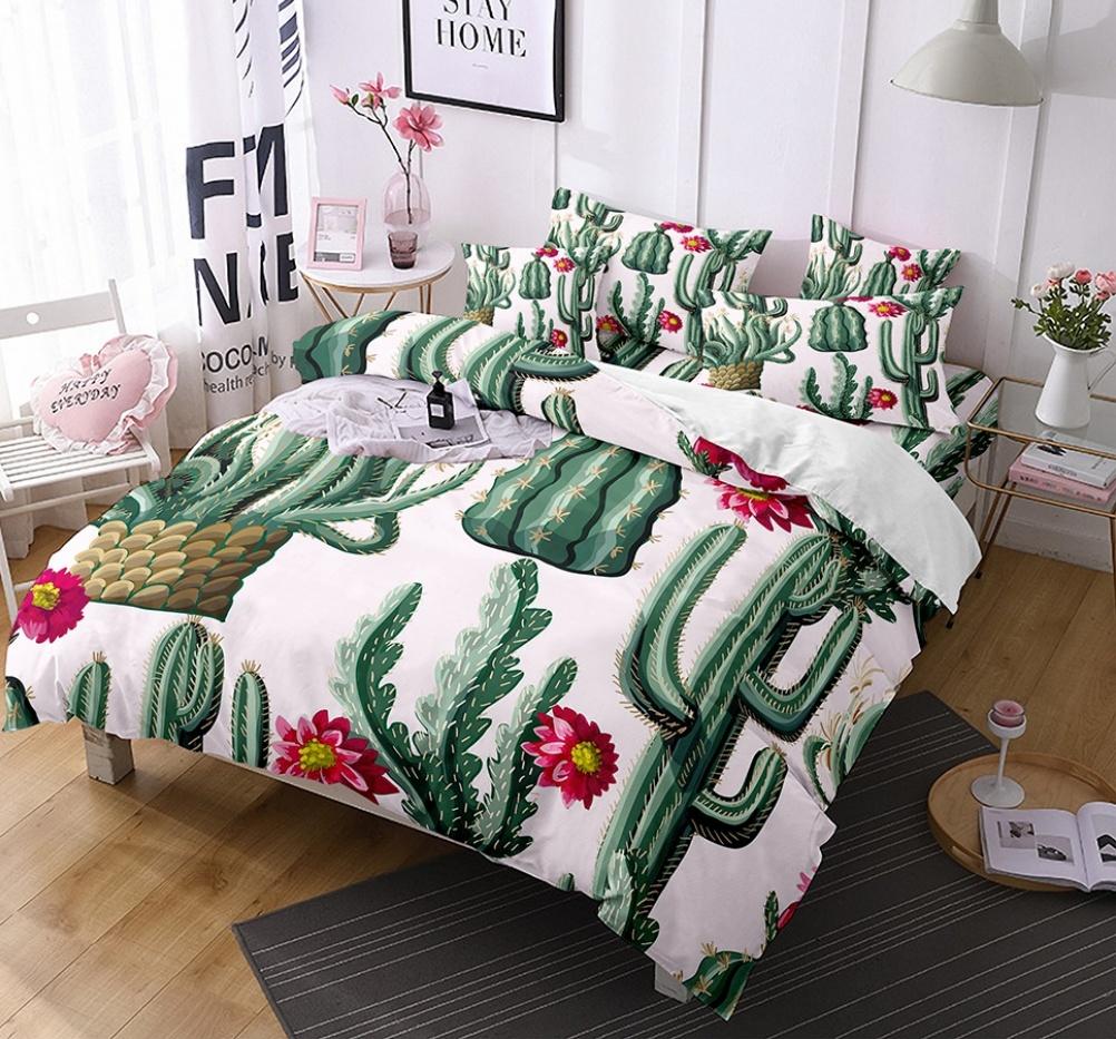 Comforter Cactus Queen King Size Green Plants Boys Girls Teen Bedding Set 3 Piece Set With 2 S Super Soft