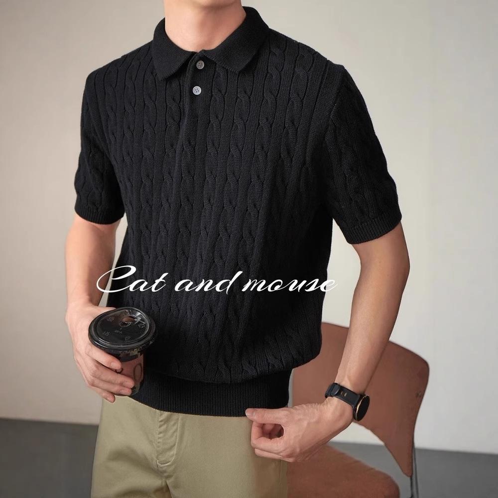 Men's Trendy 2025 High-End Knitted Polo Shirt - Short Sleeve, Breathable, Summer Collared Casual Wear