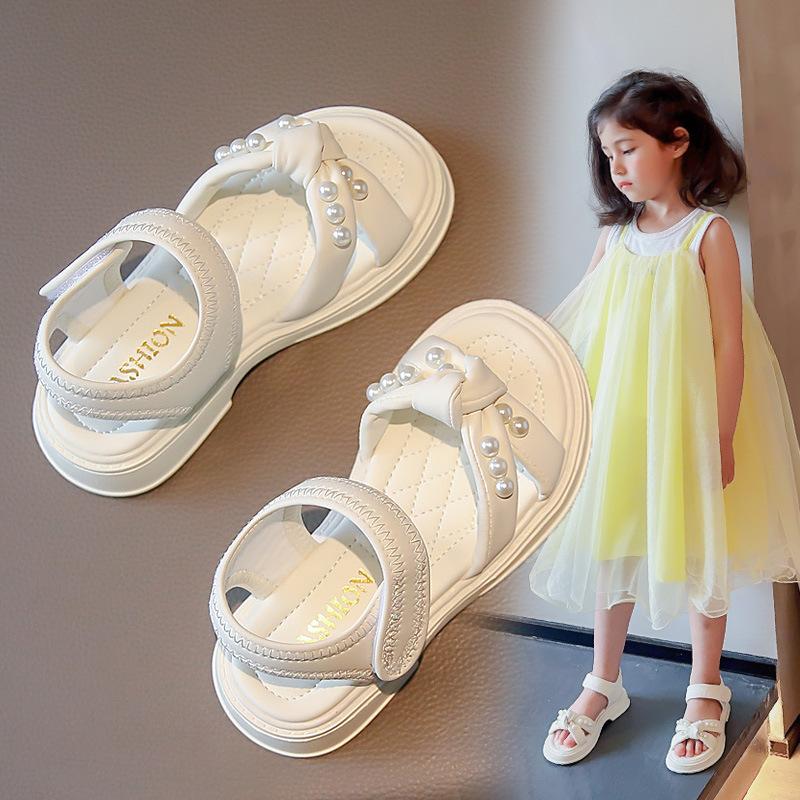 Girls' Sandals2026New Summer Pearl Children's Shoes, Stylish Princess Shoes for Girls, Non-Slip Beach Shoes