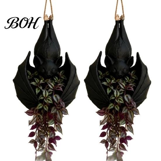 Support de Plante Paysager Distinctif Pot Suspendu en Forme de Chauve-souris, Pot Gothique pour Intérieur Extérieur Jardin Ambiance Mystérieuse Décoration Murale d'Exposition, Unique
