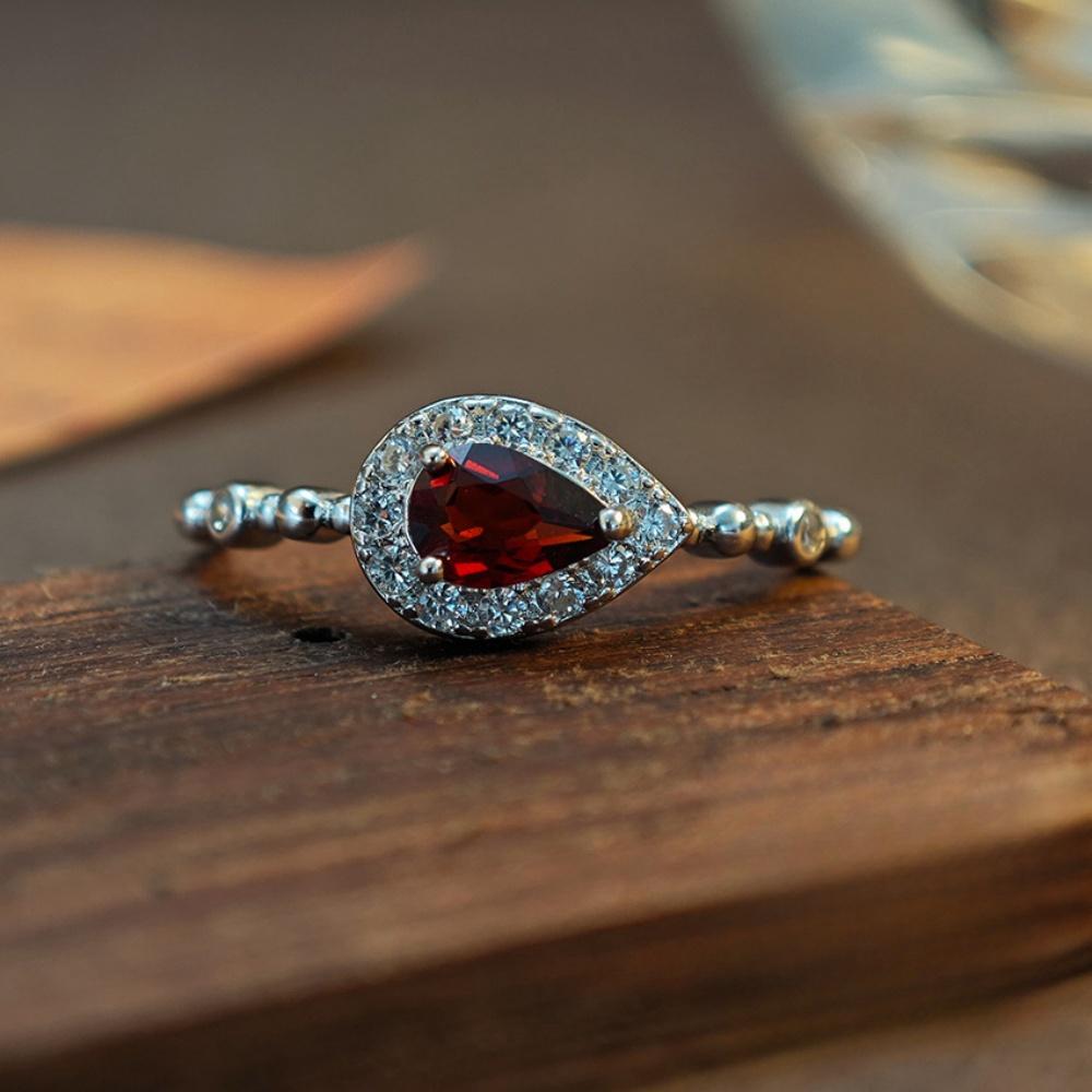 Birnenförmiger Citrinring S925 Silber Palaststil 925 Sterling Silber Zirkon Einzigartige Wassertropfen Mädchenringe