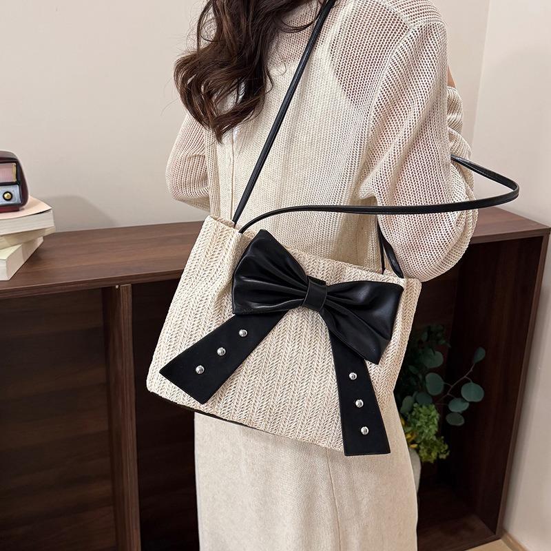 Trend largecapacity bow tote bag new fashion woven shoulder bag casual simple bag