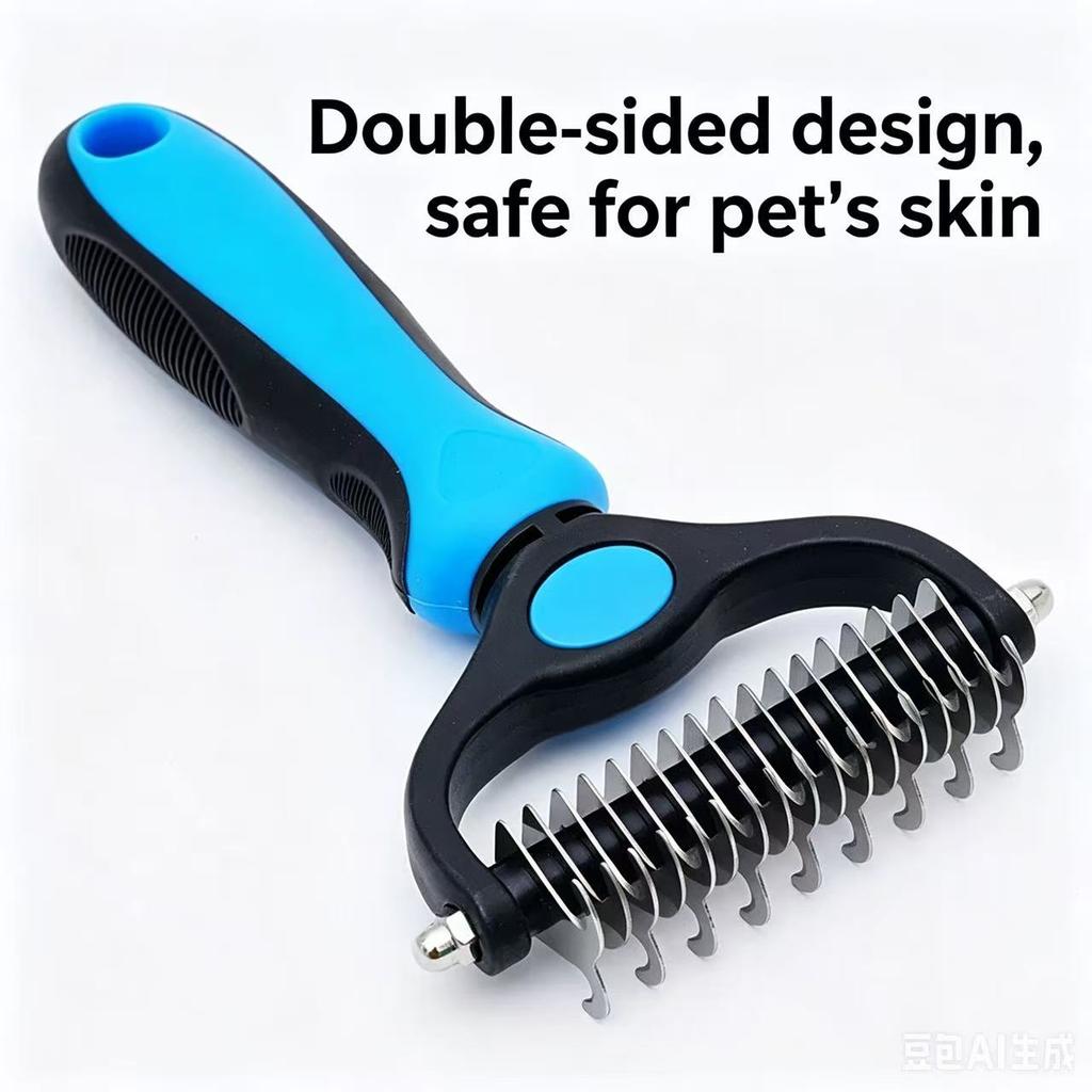 Pain-Free Pet Dematting Comb  Professional 2-Sided Undercoat Rake with Rounded Teeth Safe Grooming Brush for Sensitive Skin