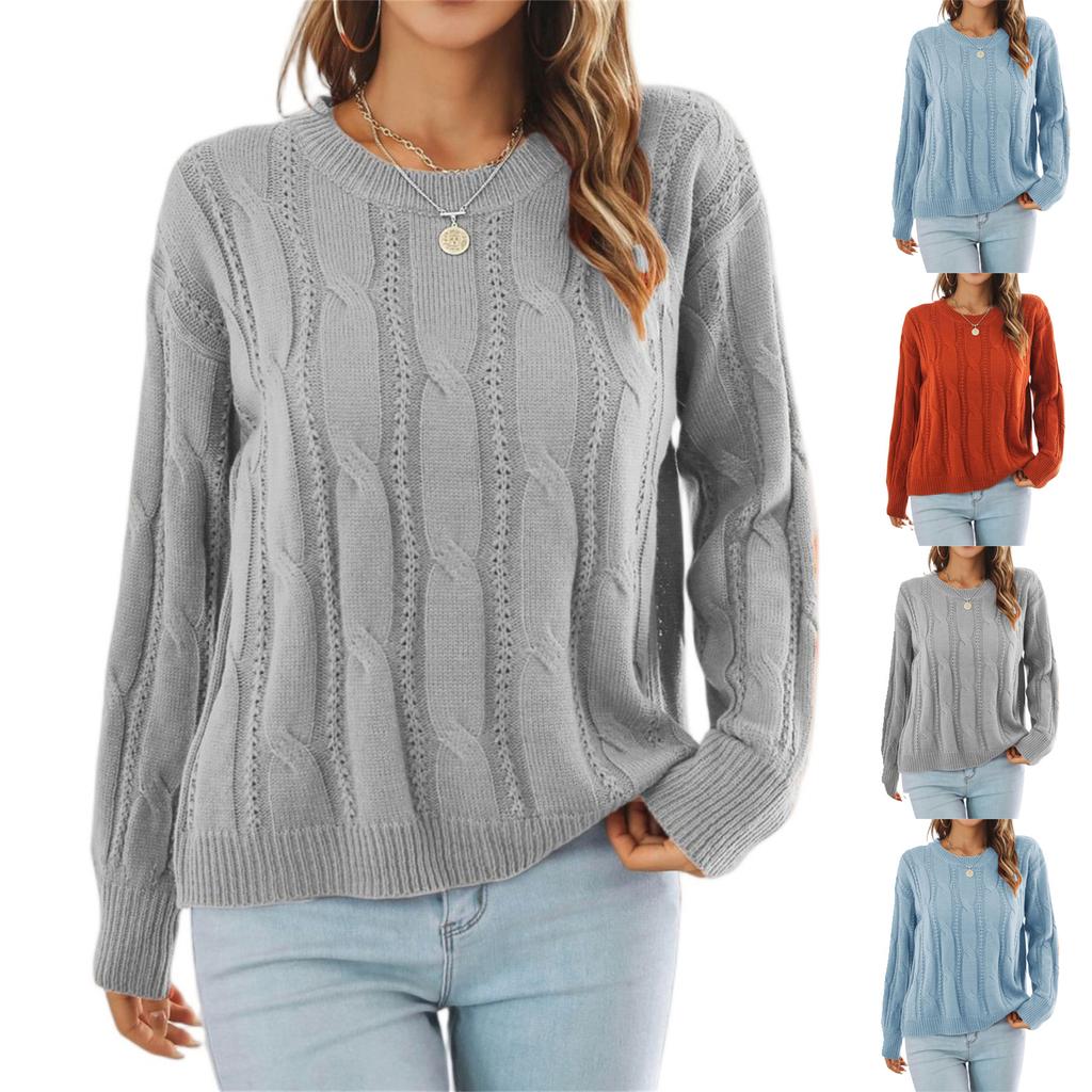 Women's Fashion Casual Cable Knit Solid Color Loose Pullover Long Sleeve Knit Sweater