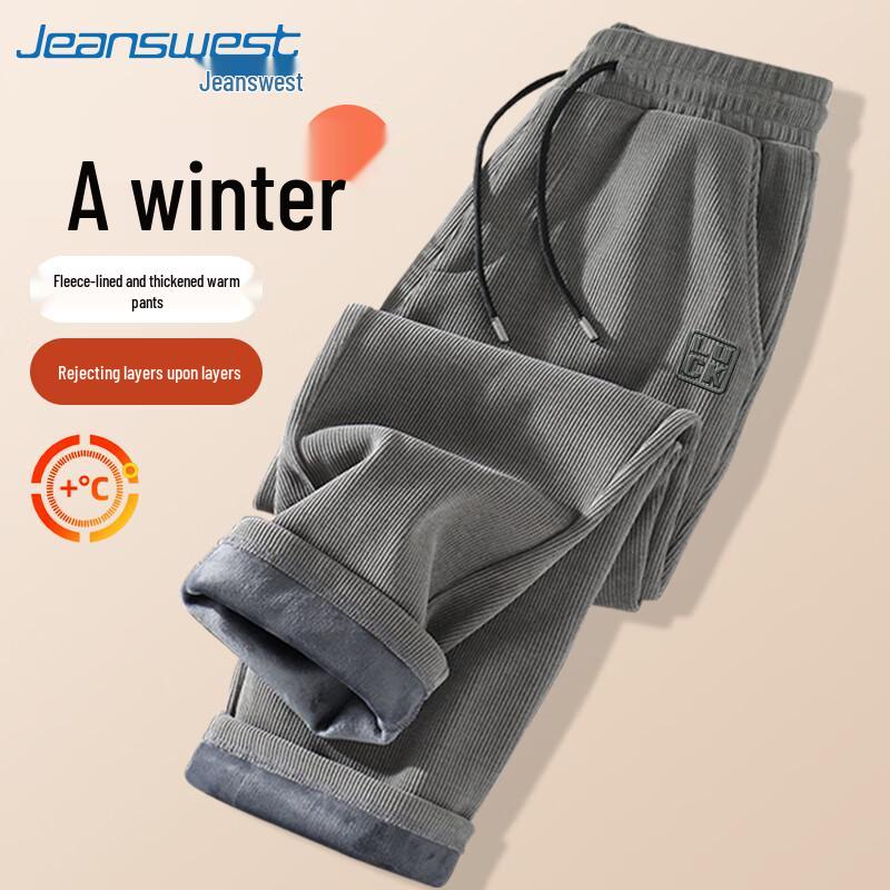 Jeanswest Men's Winter Plush Corduroy Straight-Leg Pants