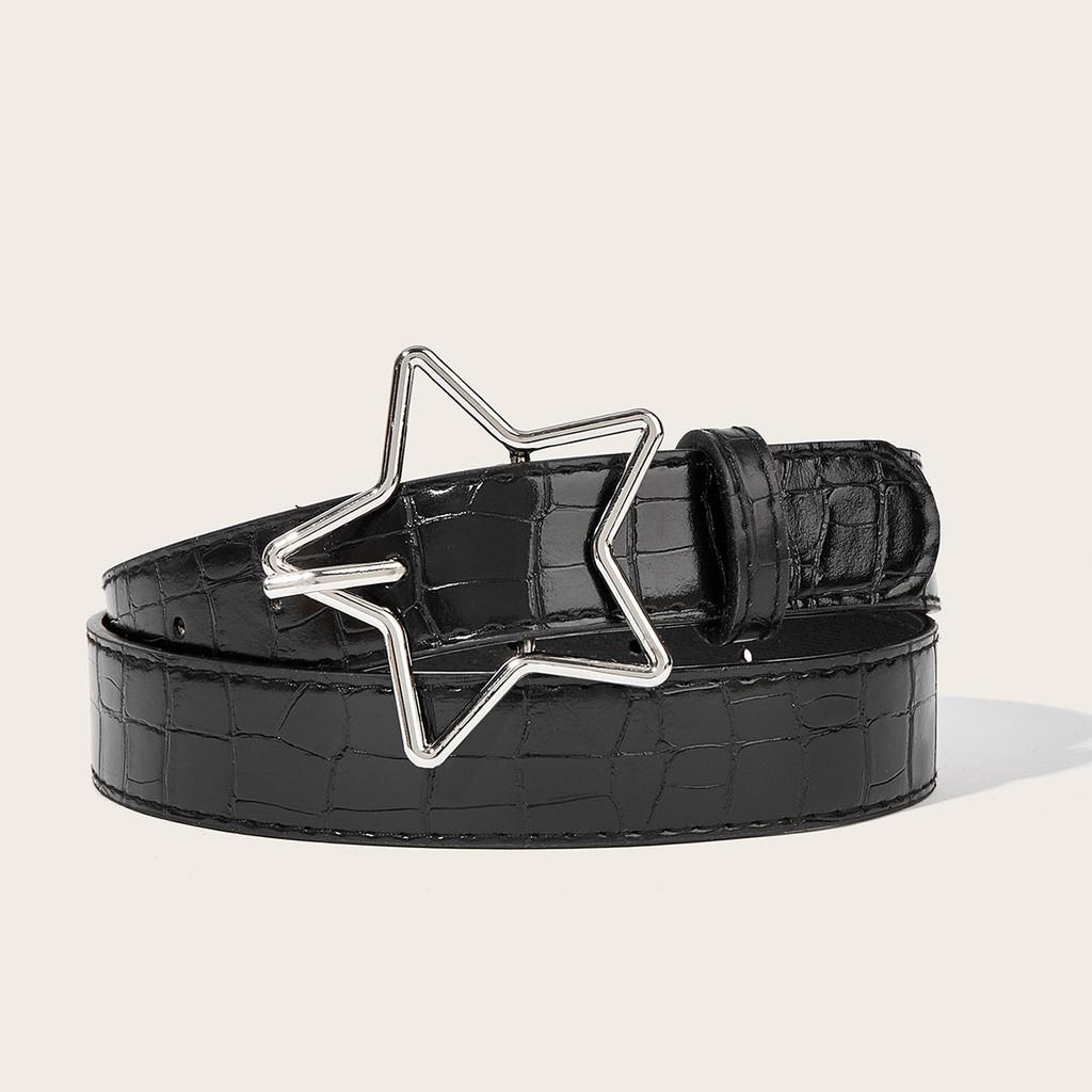 

American Retro Pentagram Women Belt With Star Alloy Buckle For Casual Denim Accessory чорний