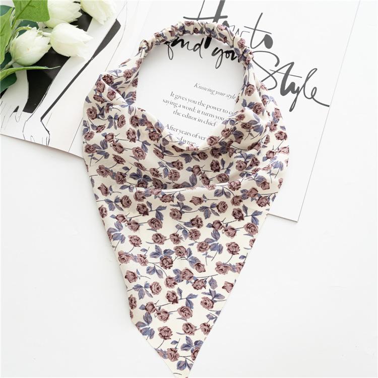 New Floral-patterned Square Scarf Elastic Hair Band Head Wrap Triangular Scarf Hair Accessory