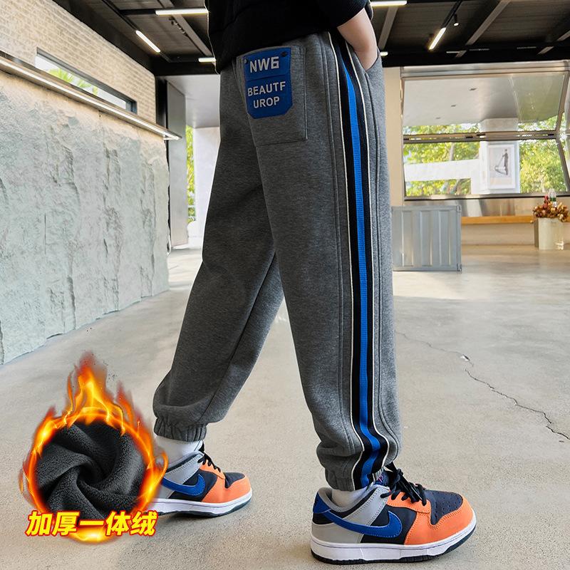 Boys Fleece Lined Sweatpants Kids Casual Trousers Thick Warm Autumn Winter