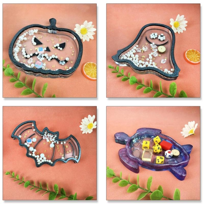 Fruit Wine Cup Tray Mold Halloween Pumpkin Bat Silicone Epoxy Resin Coaster Mold Used To Make Agate Pieces Coasters