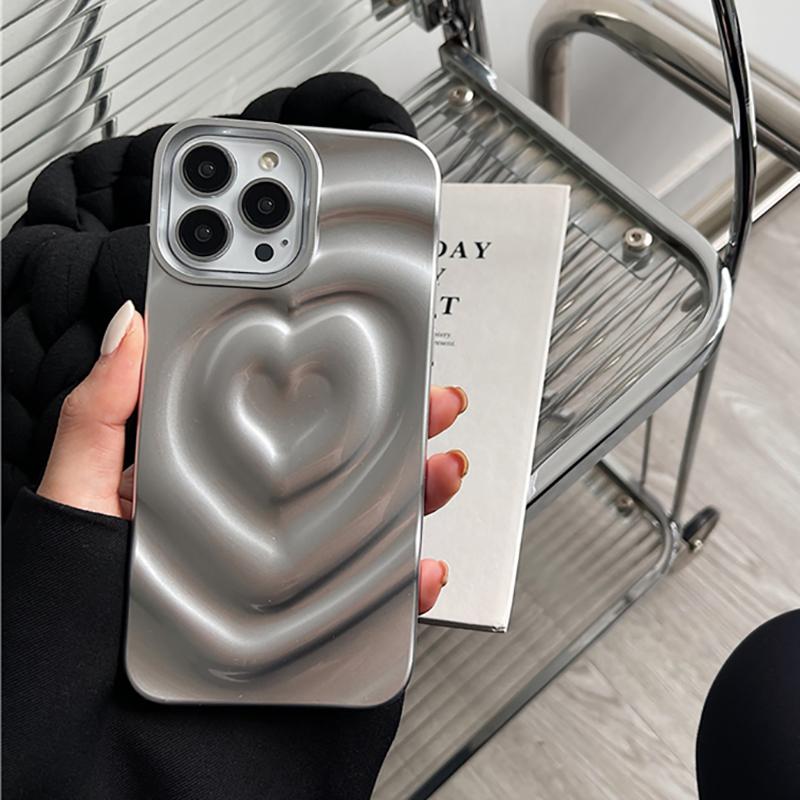 Etui na telefon 3D plisowane z uroczym sercem miłości Dla iPhone 15 14 13 11 12 Pro Max Metaliczna farba Składane Miękkie silikonowe Etui na telefon Nakładka Capa