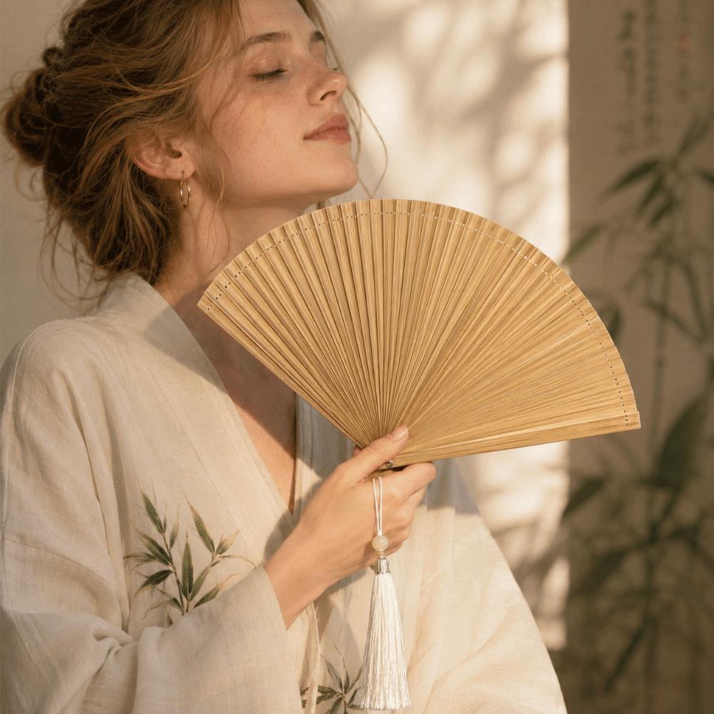 Chinese Style Tassel Folding Fan Solid Color Kimono Fan Elegant Handheld Fans  Wedding Party Decor