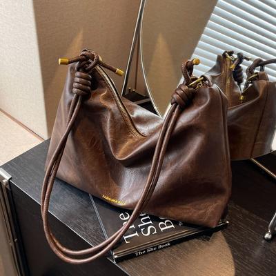 Retro Torba Tote z PU Skóry Kobiety Duża Pojemność Torby na Ramię Luksusowa Moda Brązowe Torebki Zakupy 2024 Nowa Duża Podpachowa Torba Hobo