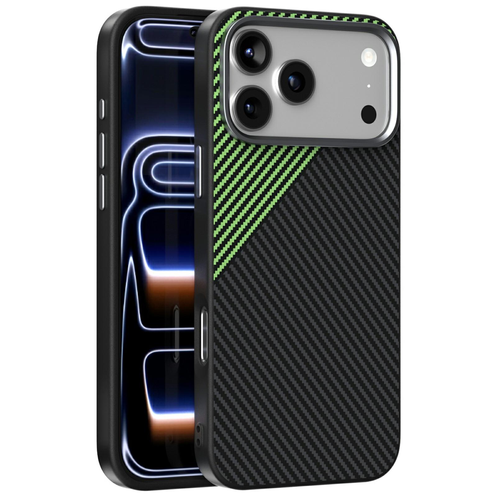 ABEEL Чехол для iPhone 17 Pro Max Совместимый с MagSafe Текстура Углеродного Волокна ТПУ ПК ПУ Задняя крышка телефона