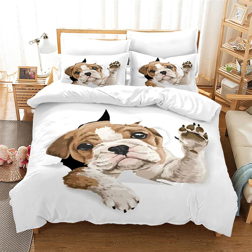 3D Dog Printed Duvet Cover Set King Queen Full Size Kids Teens Boys Bedding Set Black Cute Pet Puppy Polyester Comforter Cover