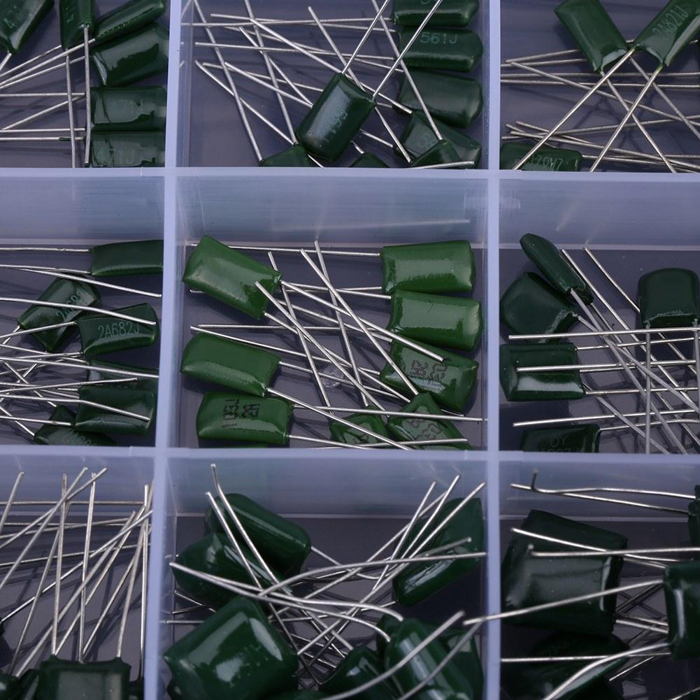 150pcs 100V 15 Value 0.33nF 470nF Polyester Film Capacitors Assortment Kit Box