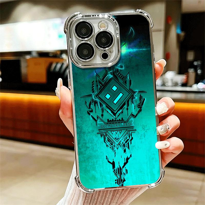 Geometry Dash Game Plating Phone Case For Iphone 16 17 Pro Max Air 16E 14 15 Plus 12 13 Mini Anti-Fall Airabag Cover