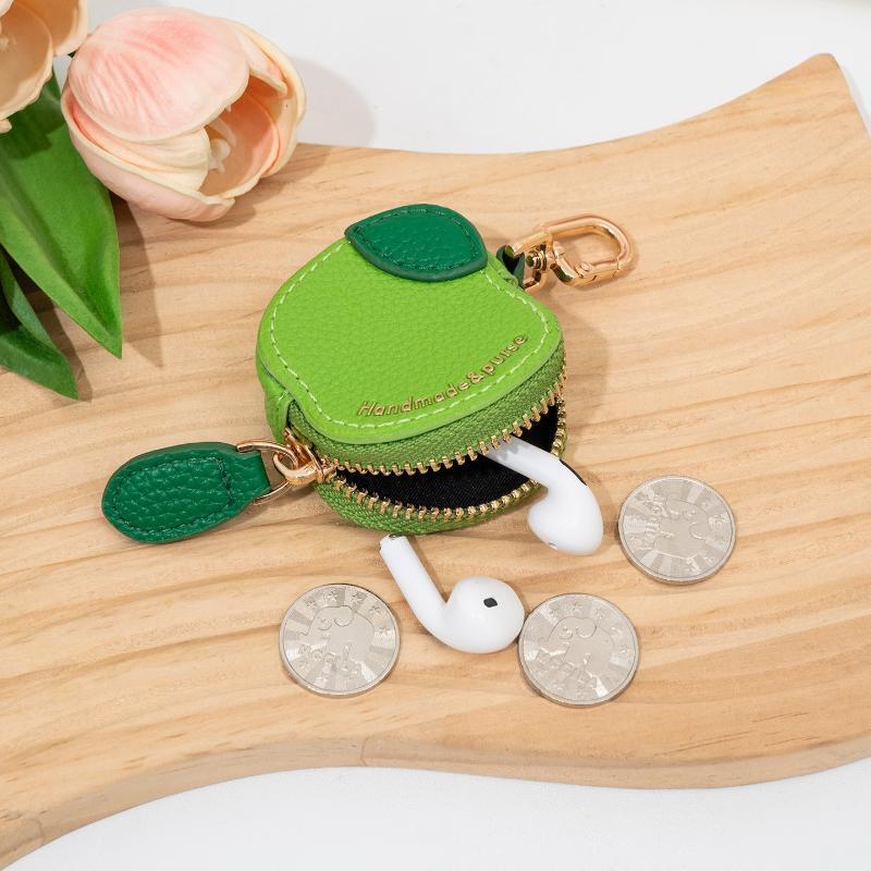 Cute Fruit Shape Mini Pu Leather Keychain Pouch, Lemon Banana Zipper Coin Earbud Storage Handbag Charm For Women Girls