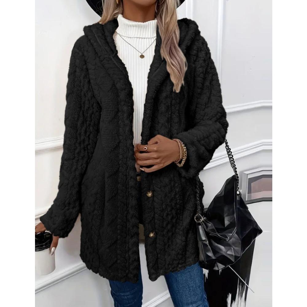 Women's Hooded Double-Sided Fleece Cardigan Long Sleeve Casual Warm Jacket Reversible Fleece Coat