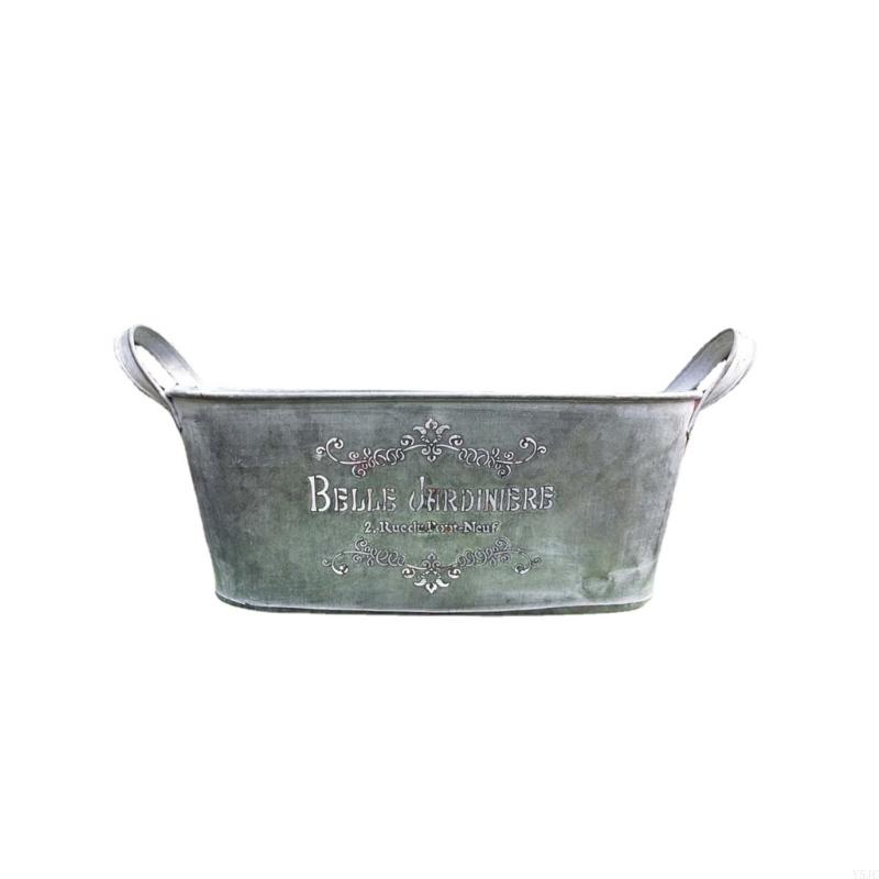 Y5JC Metal Bucket Planter With Double Handles Iron Flower Pot Metal Tray For Storage