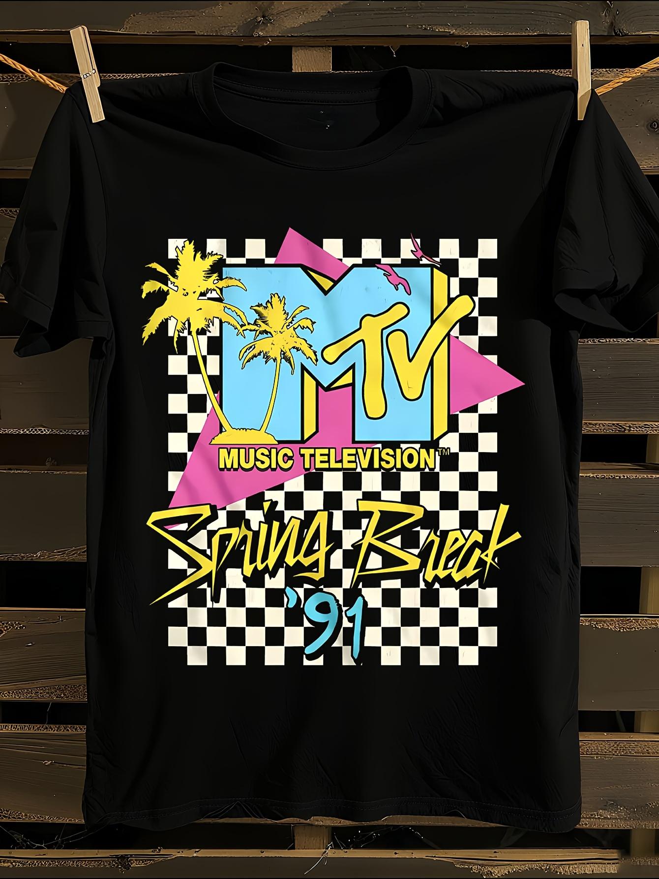 

MTV Spring Break 91 Vintage T-Shirt Mens Tshirt Womens Tshirts with Letters Print Short Sleeves T-Shirt Casual Street Tee Shirt Top XXL