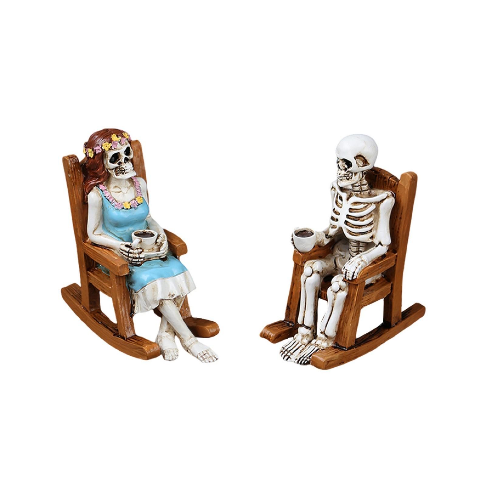 

Halloween Rocking Chair Skeleton Coffee Men s And Women s Resin Ornaments Outdoor Courtyard Bonsai Home Decorations Suit One Size