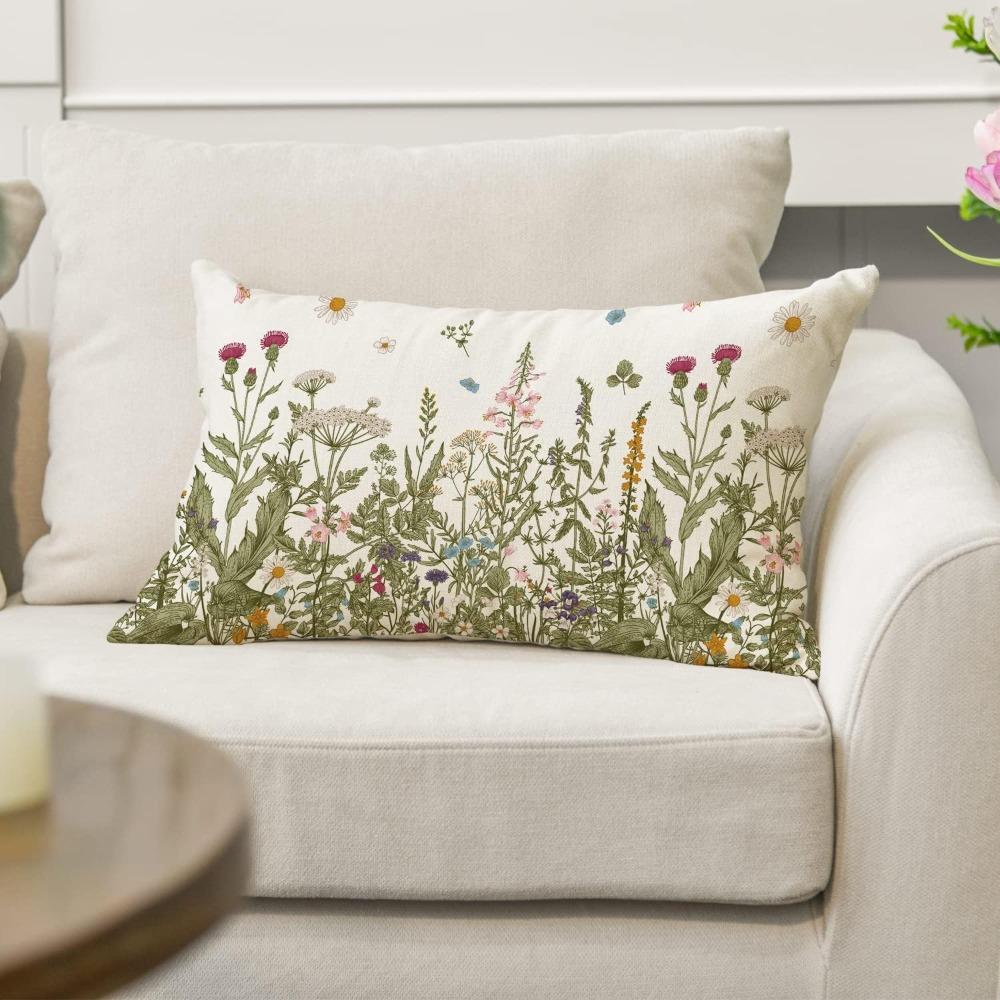 2pcs Wildflowers Fall Throw Pillow Cover 12 X 20 Inch Flower Cushion Case Decoration for Sofa Couch