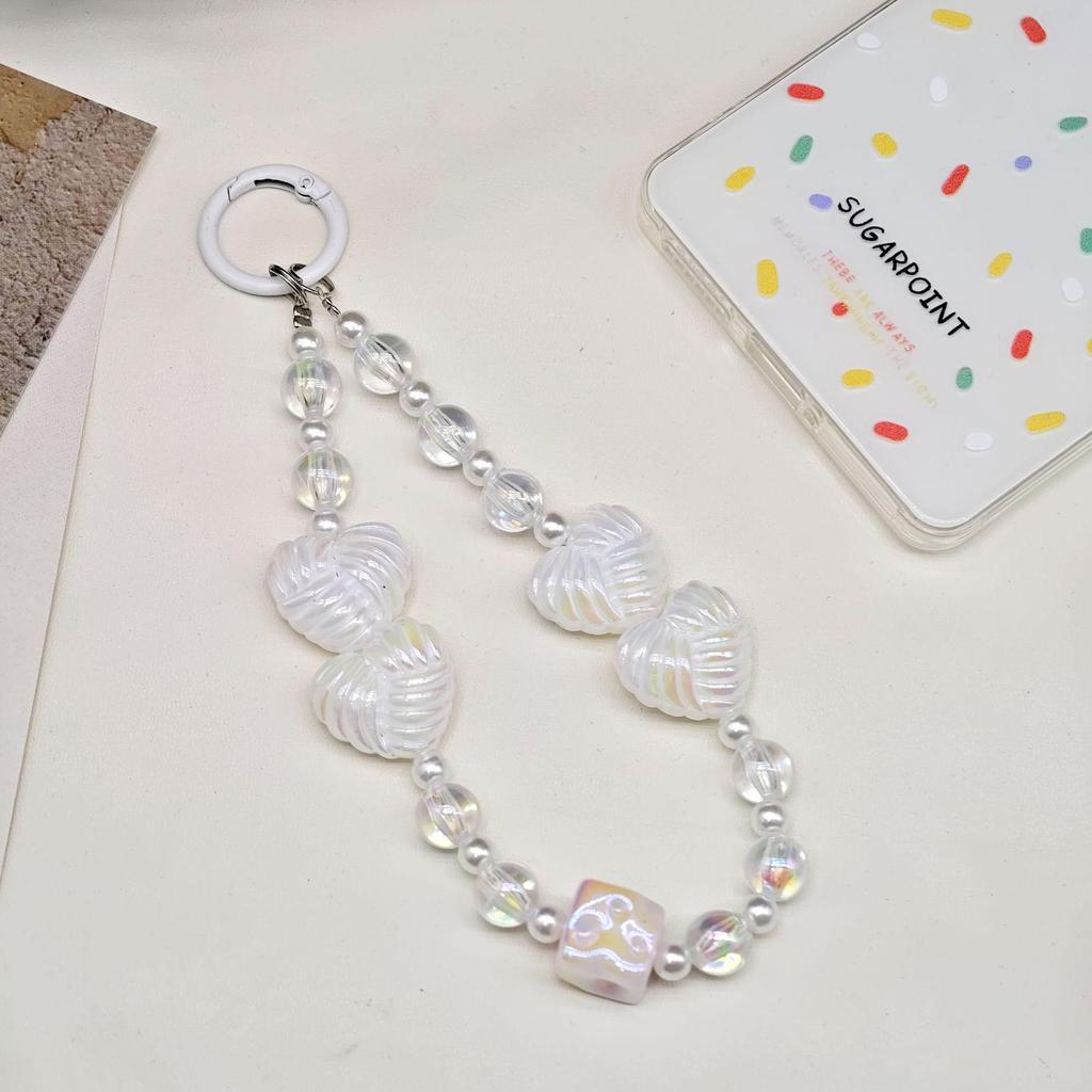 Creative Candy Color Heart Phone Chain Beaded Keychain Pendant for Bags and Earphone Cases