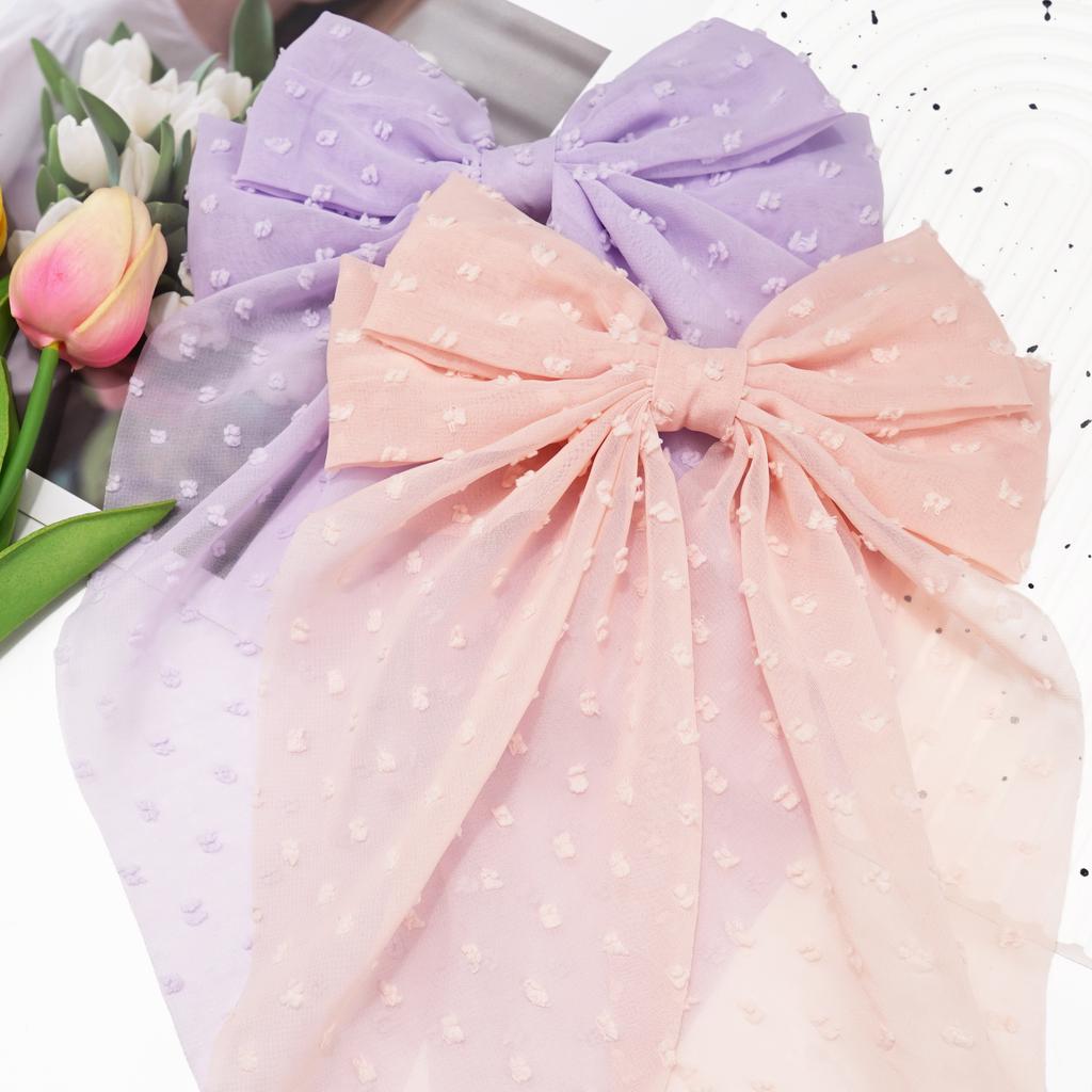 2Pcs Fashion Chiffon Bow Hair Clip Elegant Women Solid Spring Clip Hair Pin Retro Bow Hairpins Simple Headband Girls Hair Access