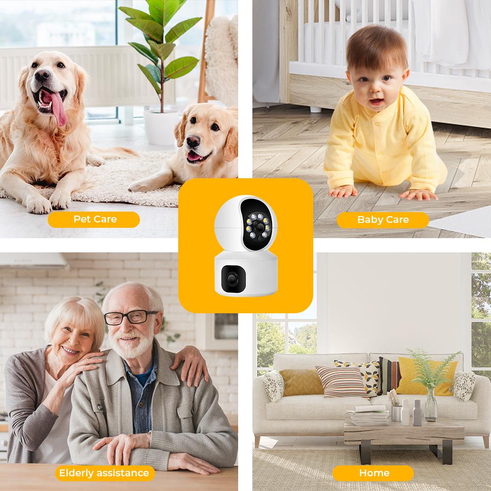 Two Lens IP Camera Dual Screen Shaking Head Machine WIFI Baby Monitor AI Human Body Detection Indoor Security Video Monitoring
