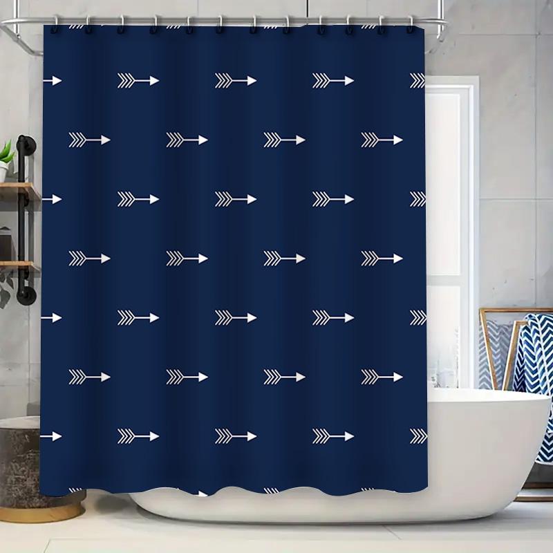 

White Arrow Shower Curtain Modern Bathroom Decor Dark Blue Fabric Bath Mat Set For Home Decoration Size 180X200Cm (67 X 80In) W60H190(CM)-1 Pcs