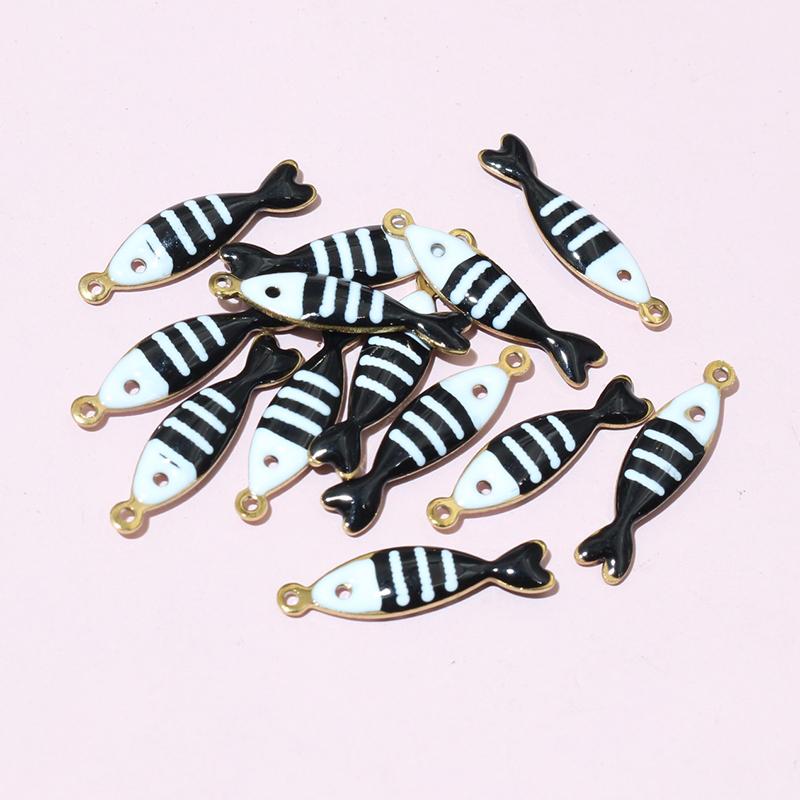 20pcs 18x5mm Stainless Steel Fish Enamel Charms Pendant Stainless Steel DIY Jewelry Making Accessories Findings 