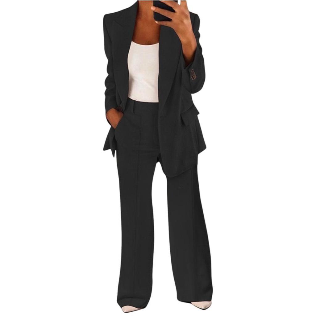 Fashionable Ladies Color Slim Cardigan Temperament Suit Jacket Pants Suit Set