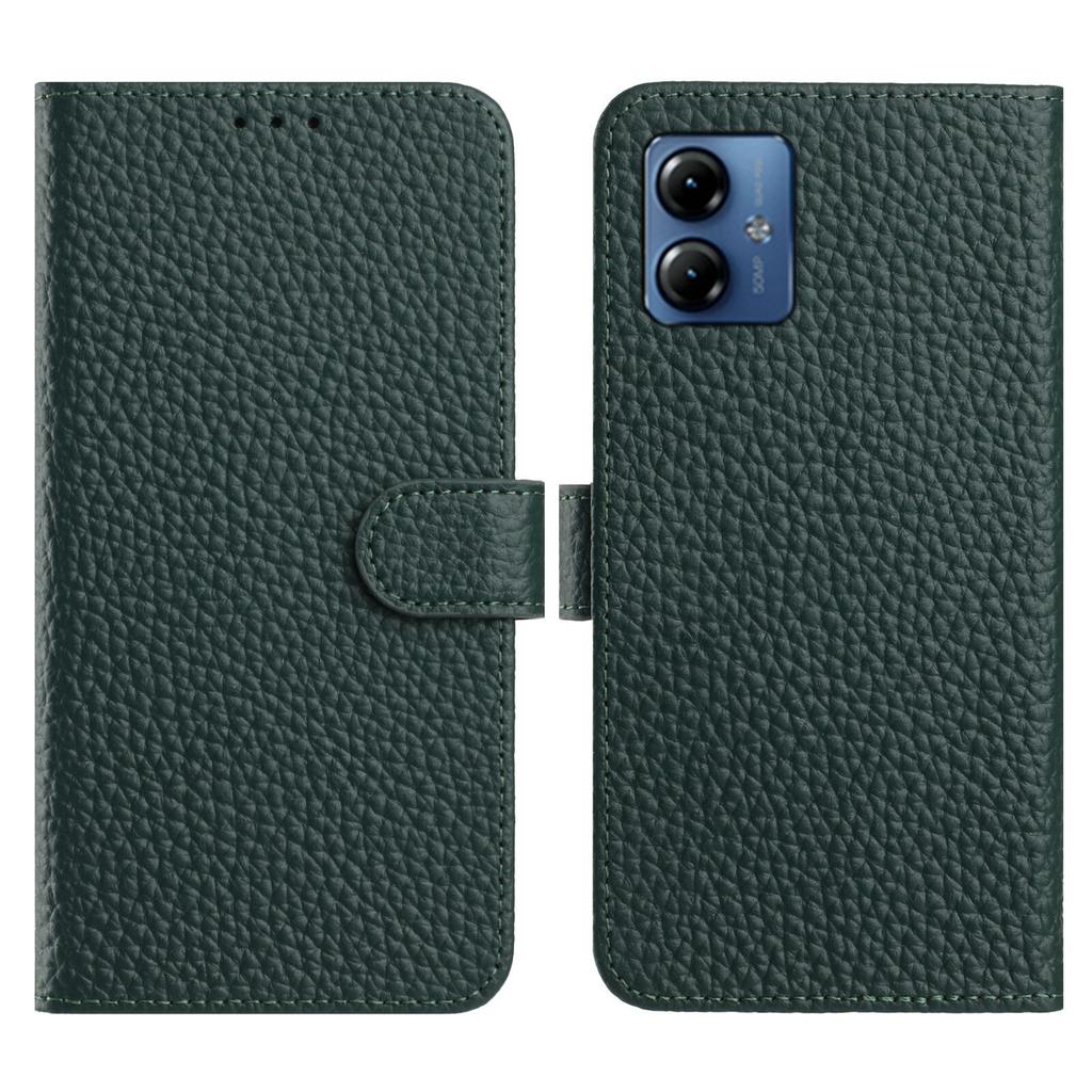 Flip Phone Case For Motorola Moto G64y 5G/G54 5G/G14 4G Wallet Stand Litchi Texture Genuine Cow Leather Cover
