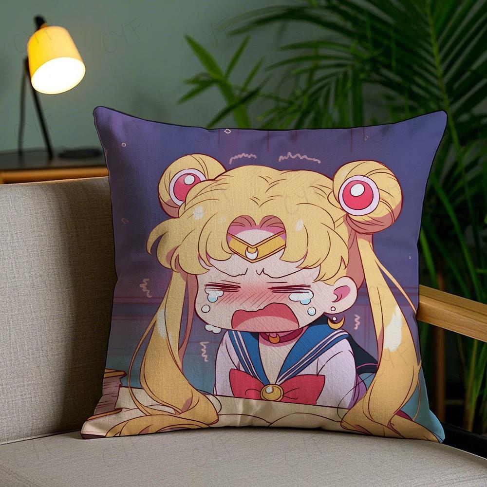 S-SAILOR Anime M-MOON Pillow Case Pillowcase Anti-dustmite Pillow Invisible Zipper Silky Short Plush Sofa Cushion Cover